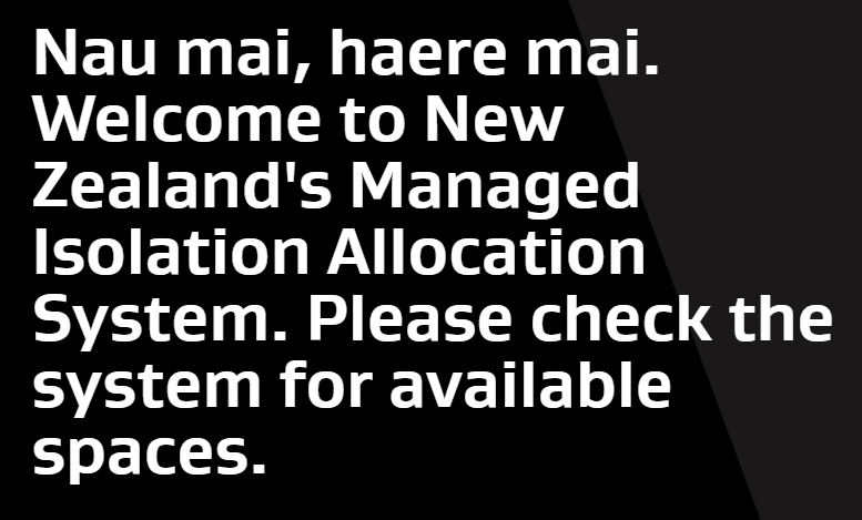 NZ welcome to Managed Isolation Allocation